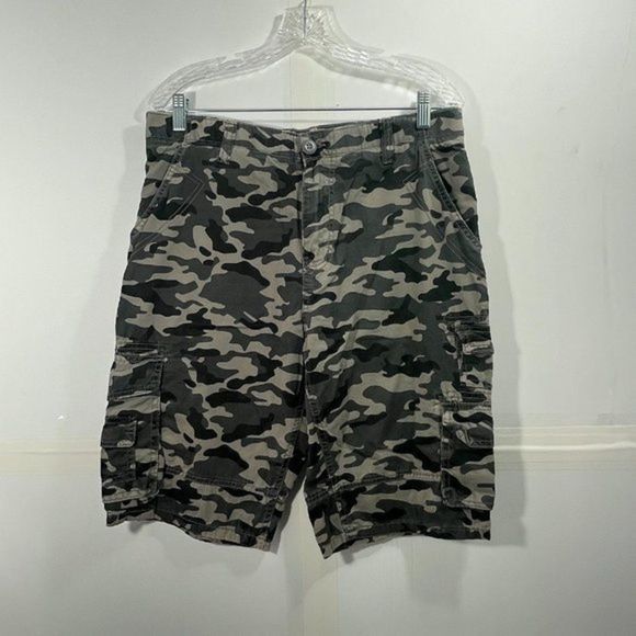 I Jeans By Buffalo Shorts Mens Size 32 Cargo Casual Lightweight Gray‎ Army Print - Picture 1 of 8